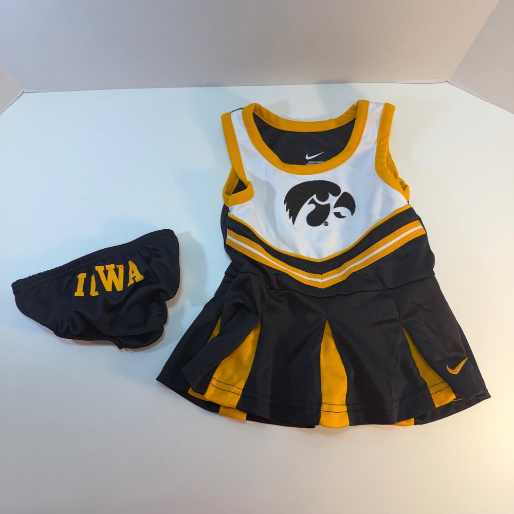 Iowa Hawkeyes Nike Cheerleading Uniform Set Girls 12M Black Gold Dress Bloomers